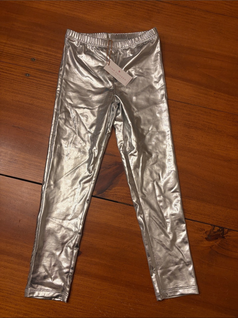 Pink Chicken Silver Metallic Girls' Stretch Leggings